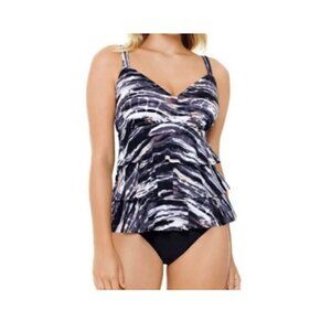 Swim Solutions $109 Coastal Plates Triple Tier One Piece Swimsuit Size 12